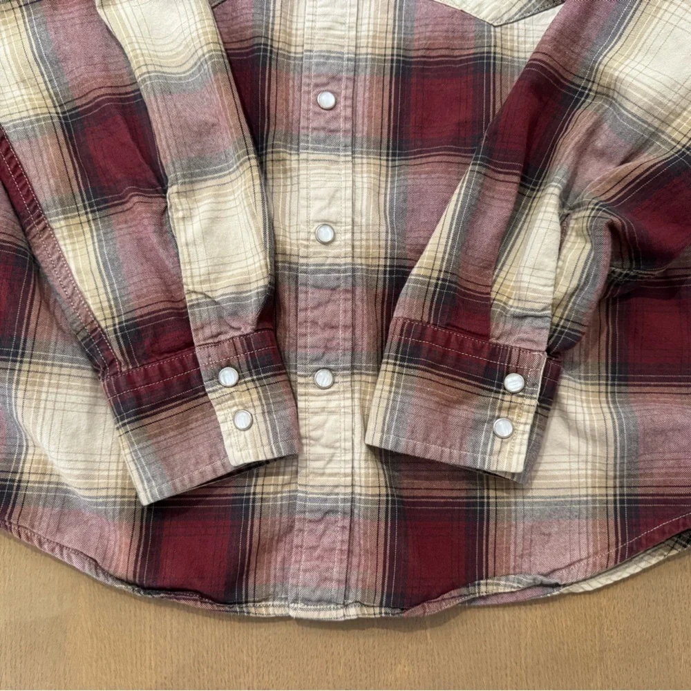 Levi's Red and Cream Plaid Snap Front Western Long Sleeve Shirt Country Cowboy